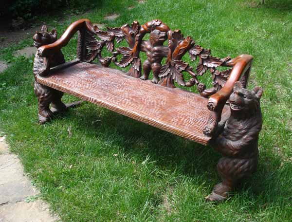 Black Forest Style Bench: Black Forest style bear bench 6' wide x 34" tall