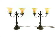 Pair of Tiffany Studios Double Arm Table Lamps