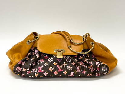 Louis Vuitton Hand Bag: marked Paris, made in Italy, Printemps-Ete 2008. In used condition with some water marks and stains on leather. Louis Vuitton Richard Prince Monogram Watercolor Aquarelle Jamais Bag - This exclusive p