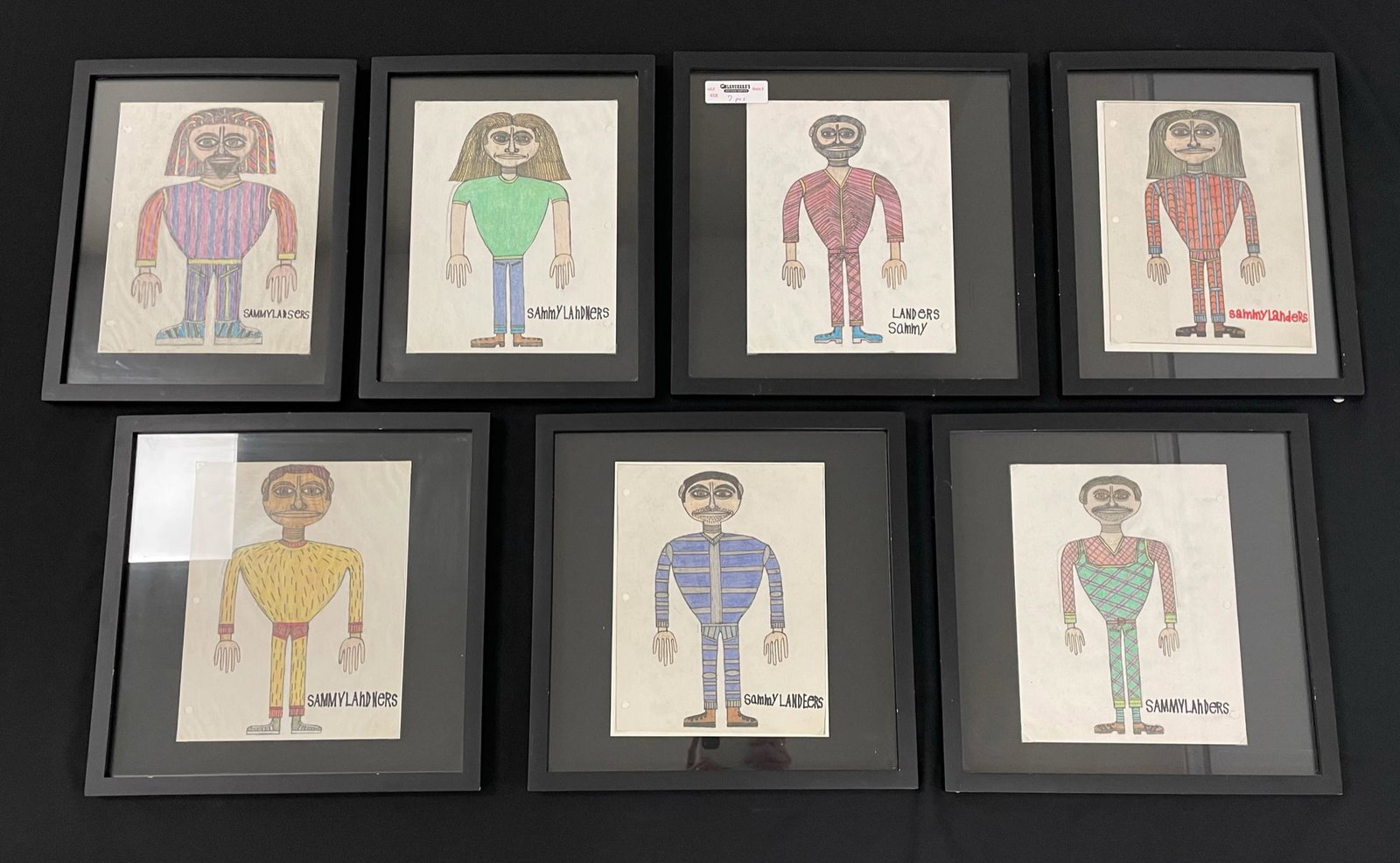 Sammy Landers 7 Framed Original Colored Drawings: Each of people. 3 are 12" x 15". 4 are 15" x 15".