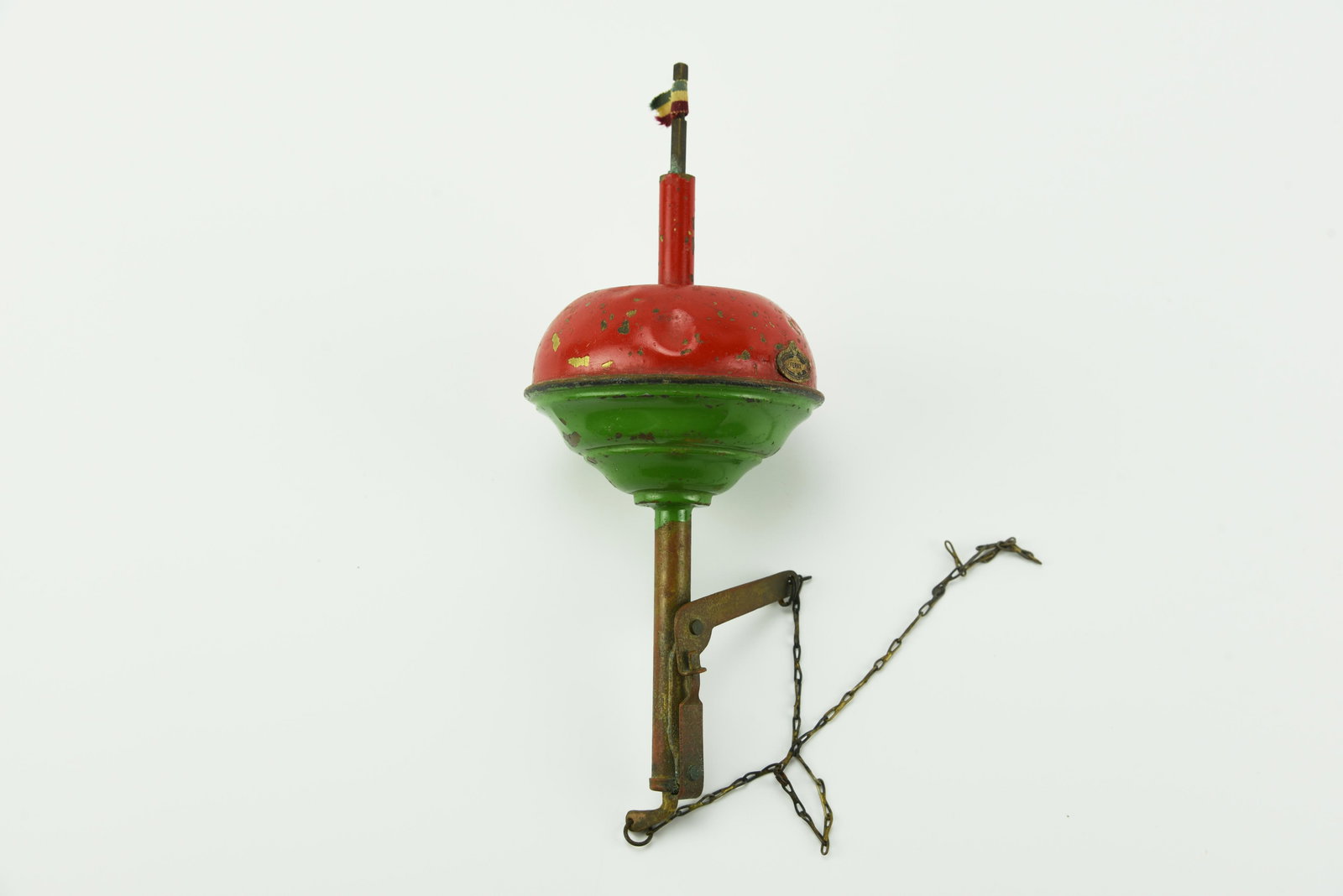 Early French Float: Rare metal float, 7 1/4", manufactured in France. With some wear, retaining the original Ferax medallion and miniature cloth French flag.