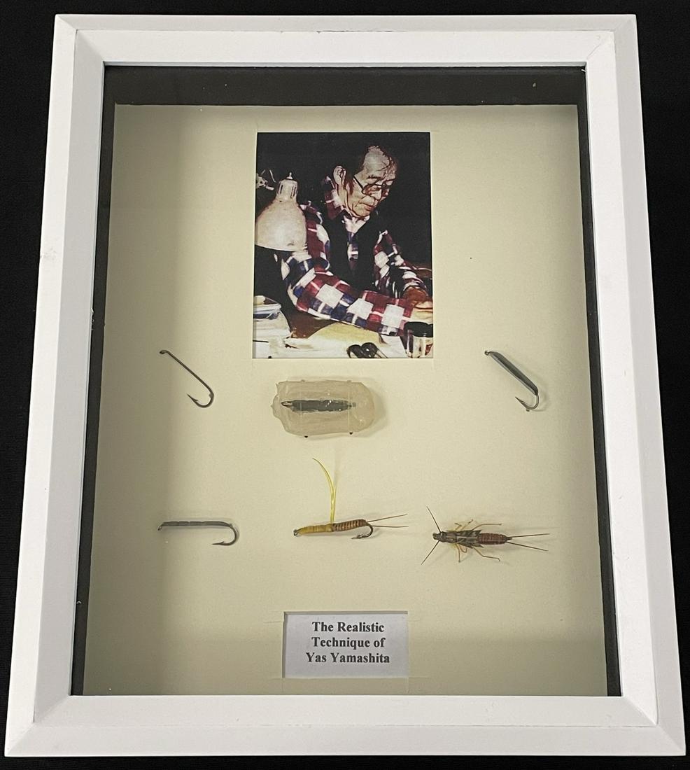 Yas Yamashita "To Tie A Stonefly": A shadow box framing of "The Realistic Technique of Yas Yamashita". An accomplished master tyer, Yamashita is one of the few respected for his creative realism, mentioned in "Flies as Art" for his "re