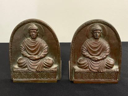 Pair of Tiffany Studios Bronze Figural Bookends: 6" tall. Signed and marked 1025. Figural Egyptian style.