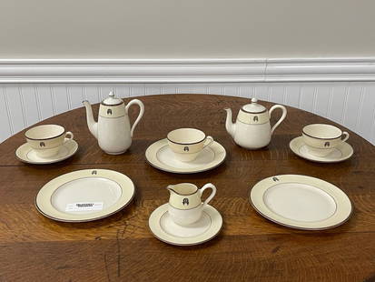 Rare Gustav Stickley China Made by Lennox: with the Craftsman logo "Als ik Kan". 12 pieces total. Largest desert plate is 7 1/4" . Very scarce from Stickley's retail store in NYC, circa 1913-1915.