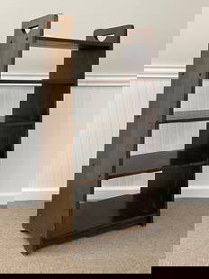 Mission Oak Tapered Book Shelf: made by The Grand Rapids Bookcase & Chair Co. Model No. 250. With "D" Shaped cutouts and tapered sides. 43" tall x 22" wide x 14" deep. Original dark finish, wear to be expected.