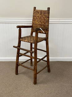 Rare Old Hickory Youth High Chair: sturdy and in good condition and good weaving. 25" seat height, total height is 41"