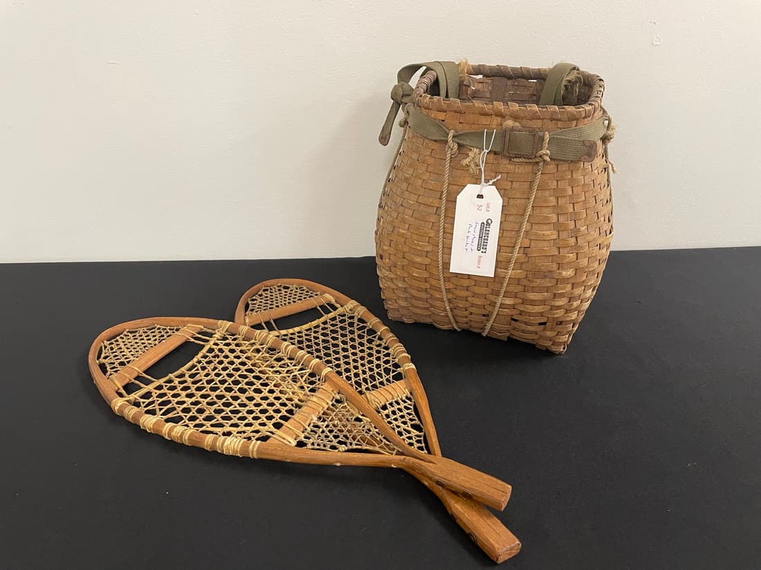 Miniature Vintage Pack Basket and Snowshoes (1 of 4)