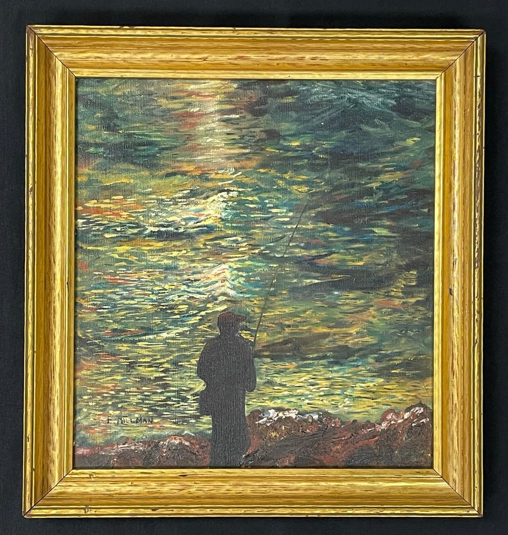 E. Millman Oil on Canvas Painting of Fisherman (1 of 3)
