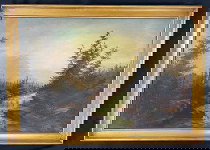 L.W. Prentice Adirondack on Canvas Painting Dated 1871
