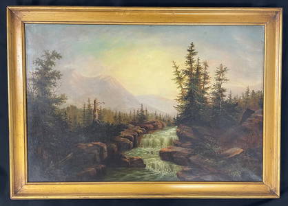 L.W. Prentice Adirondack on Canvas Painting Dated 1871