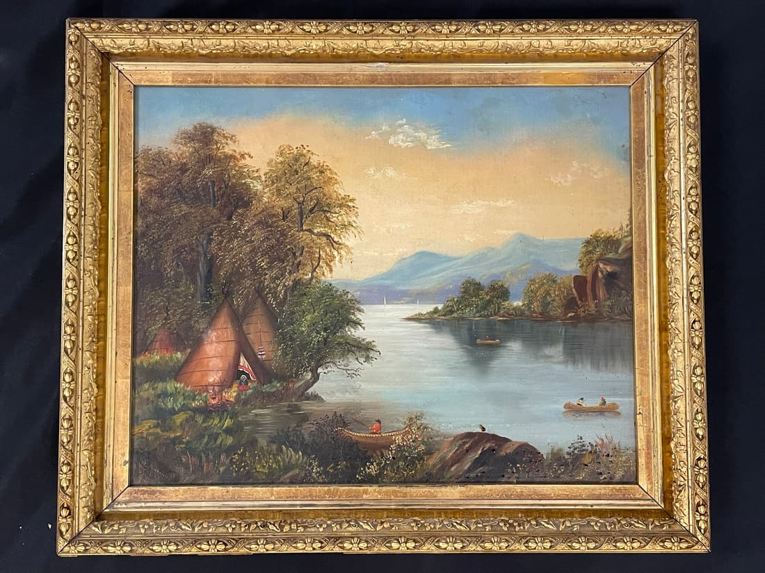 Oil on Canvas Painting of Indian Encampment (1 of 7)