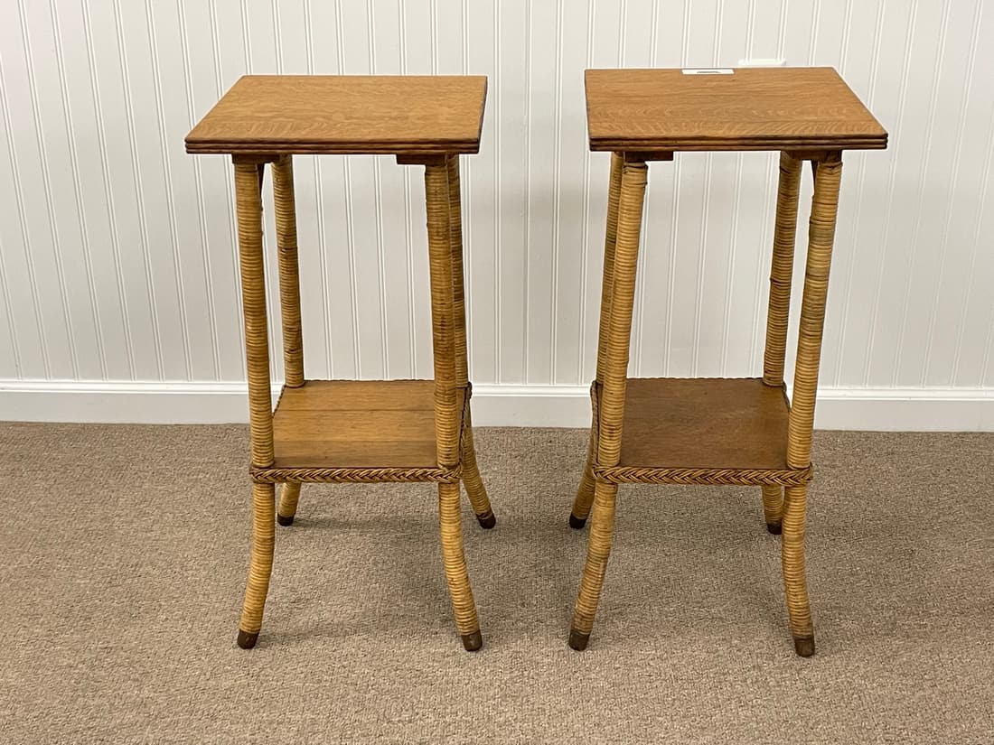Heywood Wakefield Wicker Oak Top Drink Stands (1 of 4)