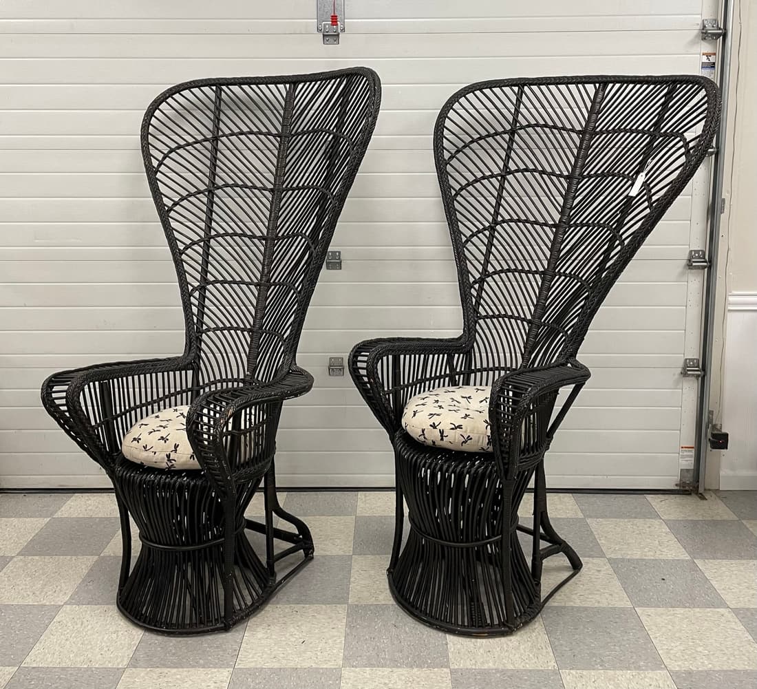 Pair of Tall Fan Back Wicker Arm Chairs (1 of 7)