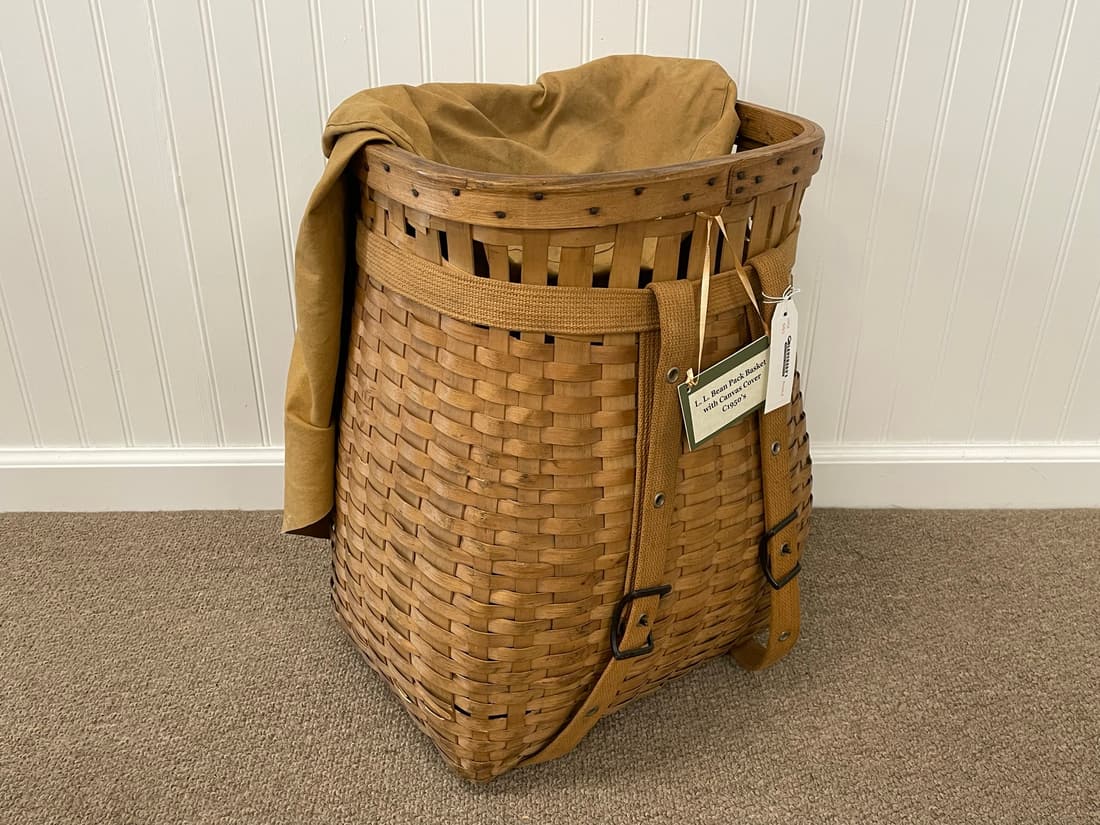 L.l. Bean Pack Basket W/ Canvas Cover Auction