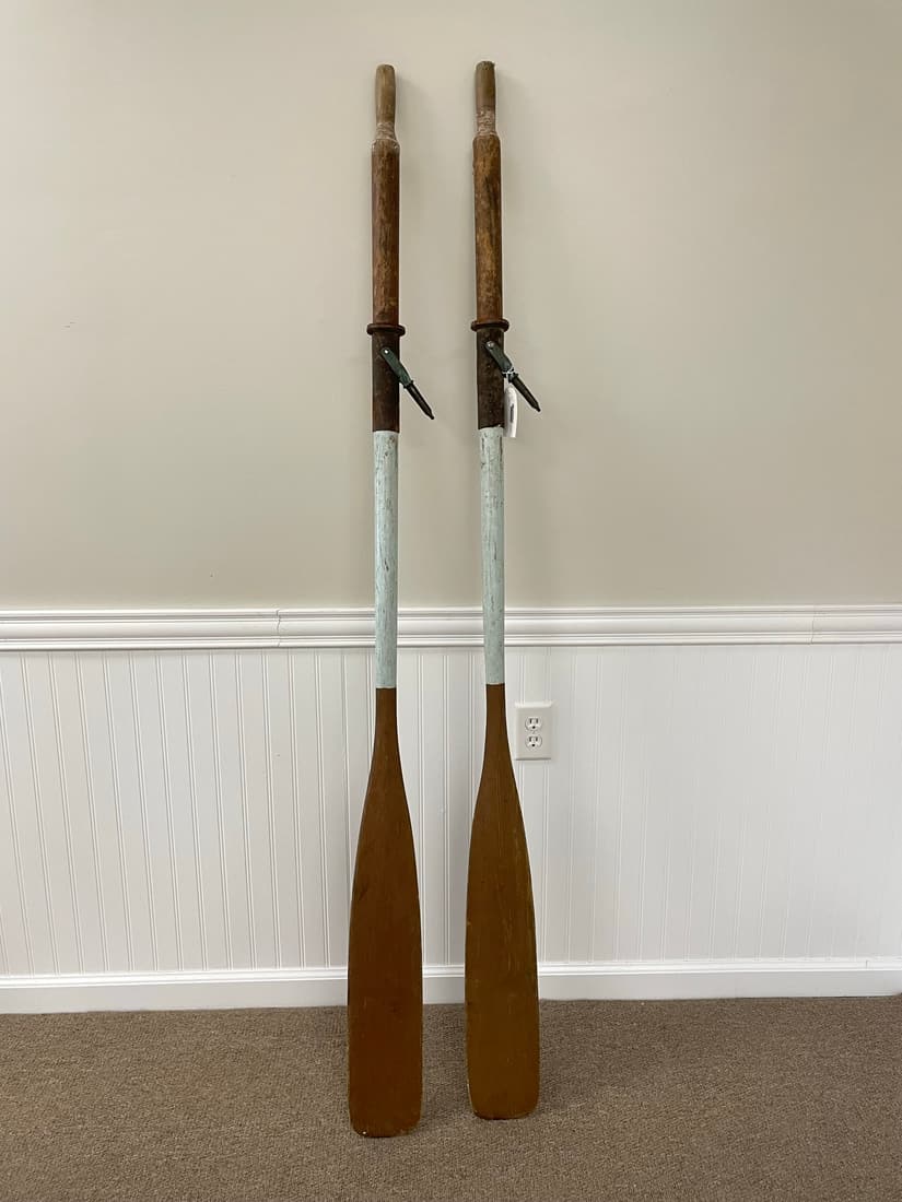 Pair of Wooden Painted Boat Oars (1 of 4)
