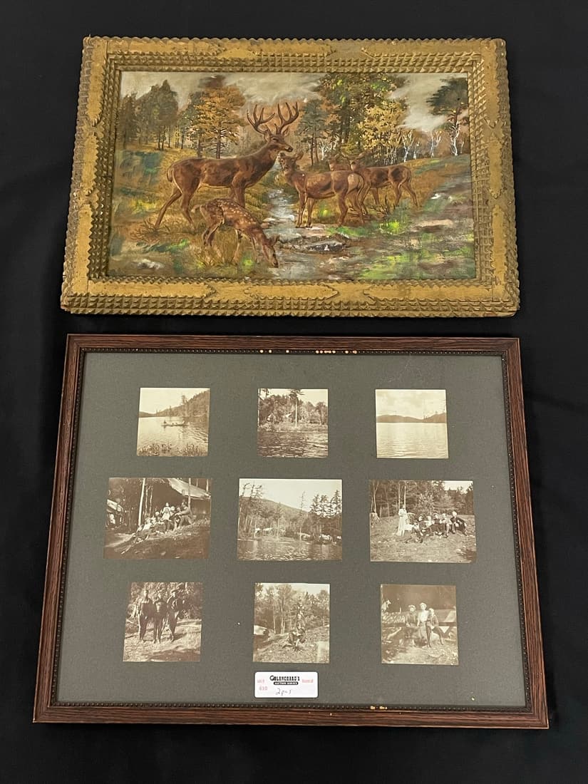 Adirondack Photos & Tramp Art Frame: photos from the early 1900s. Tramp art frame is 22" x 15 1/2"