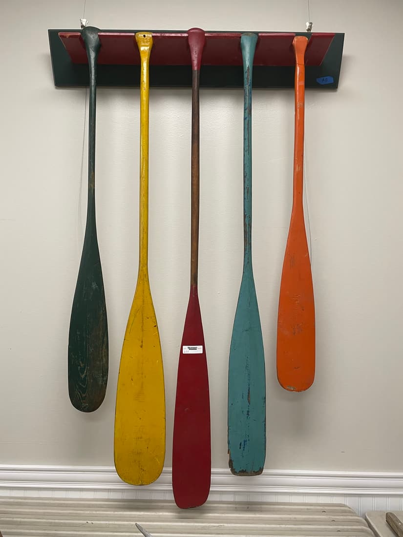 5 Painted Canoe Paddles & Wall Rack (1 of 3)