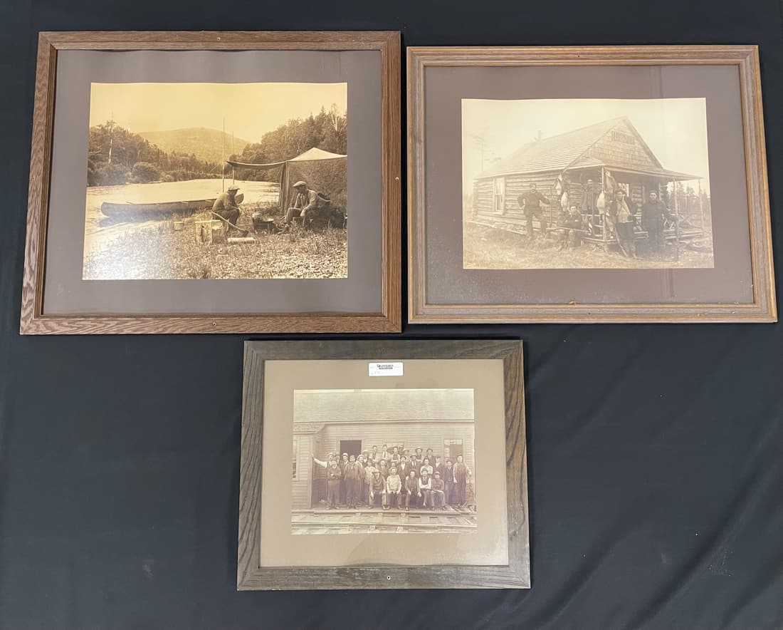 3 Enlarged Framed Adirondack Photos: largest is missing glass and measures 29" x 24 1/2"