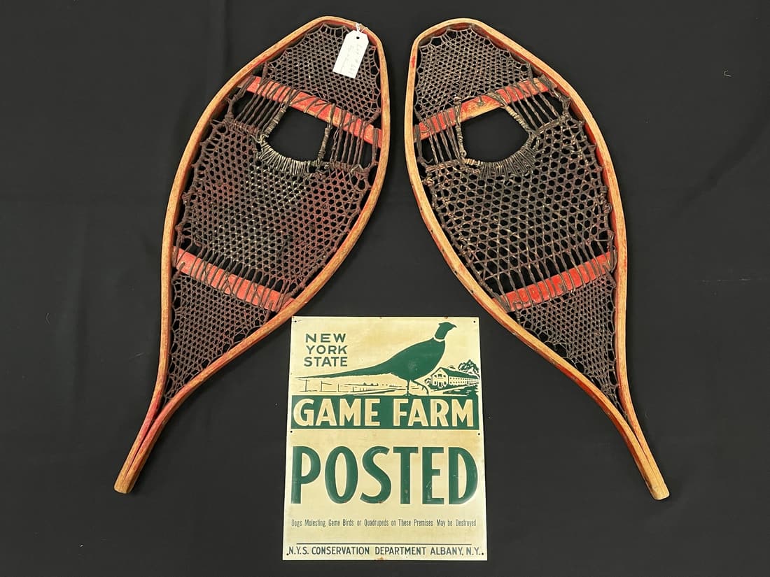 Pair of Early Snowshoes & Game Farm Posted Sign (1 of 3)