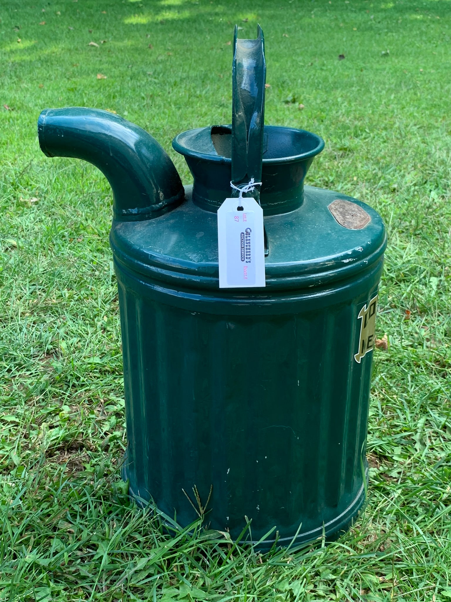 Davis 5 Gallon Oil Can: This can was made by The Davis Welding and Manufacturing Company in Cincinnati, Ohio in the early 1900s. Made of heavy steel and in very good condition, only a few minor dings and dents. At some point
