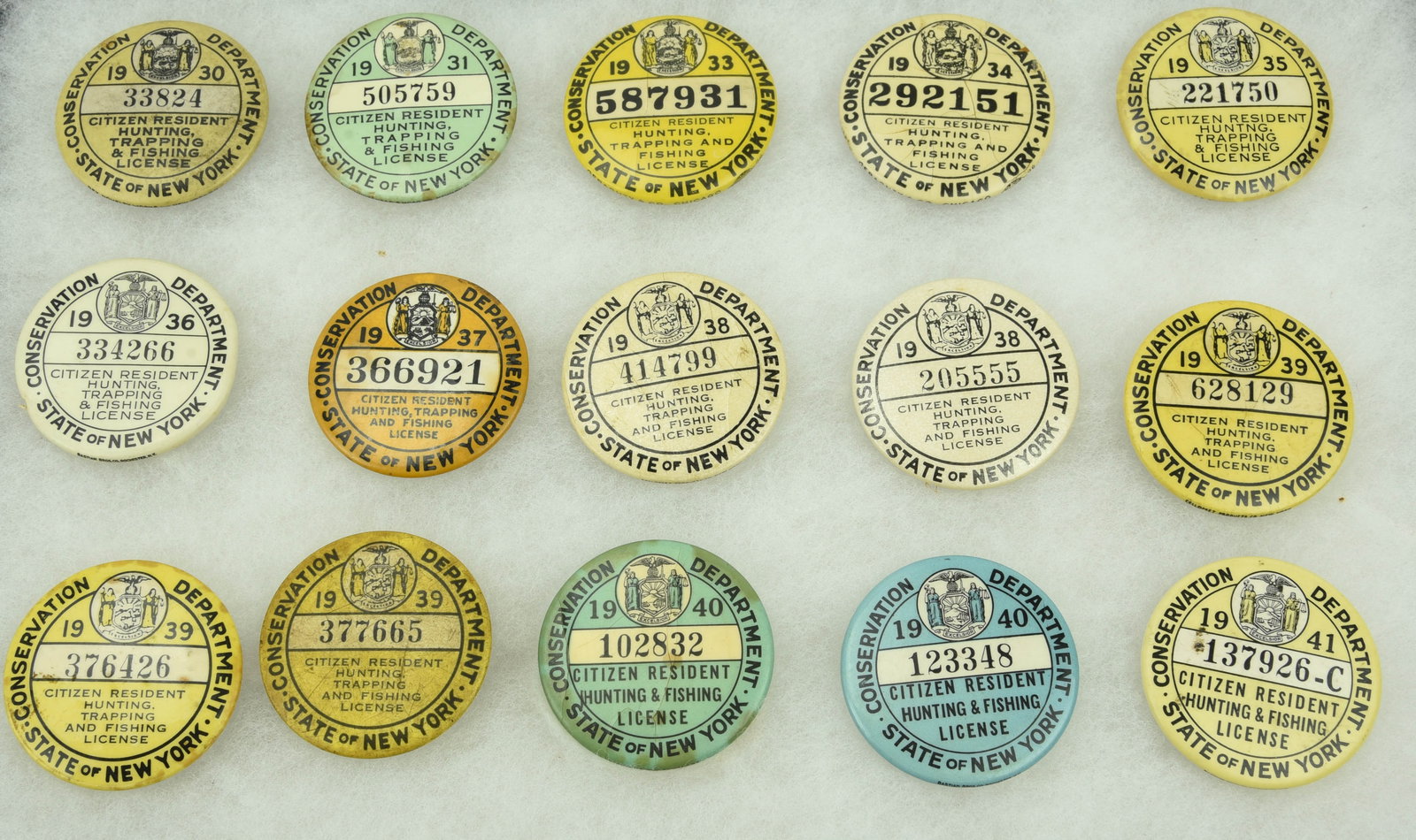 15 NYS Hunting & Fishing License Buttons (1 of 3)