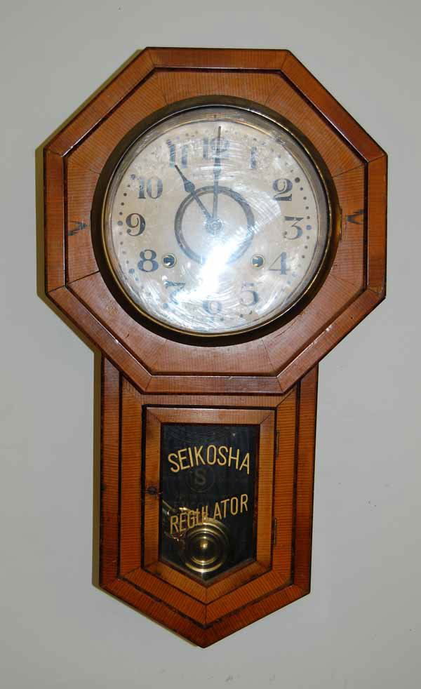 Regulator 8 Day Wall Clock: Made in Tokyo 22" tall with key and pendulum. Marked Seikosha