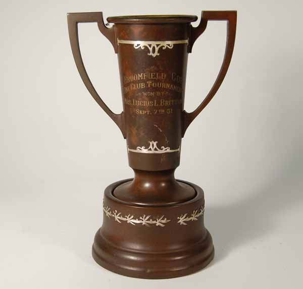Silvercrest Bronze and Silver Golf Trophy: Inscribed to recipient and comes apart in two pieces. Broomfield Cup. 8 1/2" tall.Dated 1931