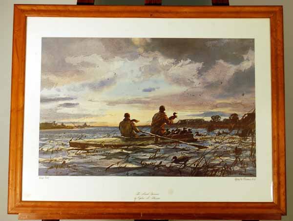 Ogden Pleissner "The Marsh Gunners" signed print: in a Bird's Eye Maple Frame (Artist Proof) 31 1/2" x 24 1/2"