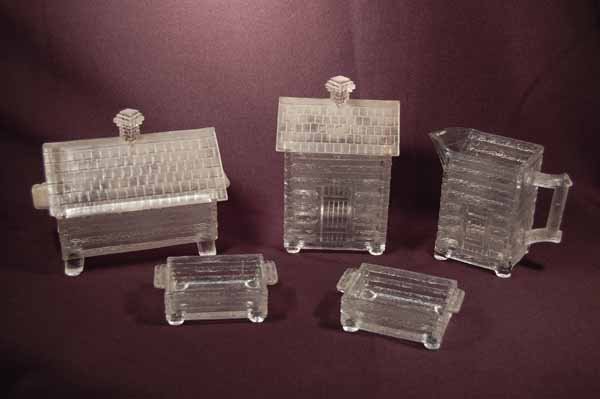 American Log Cabin Pressed Glass (5 Pieces): American Log Cabin Pressed Glass (5 Pieces)