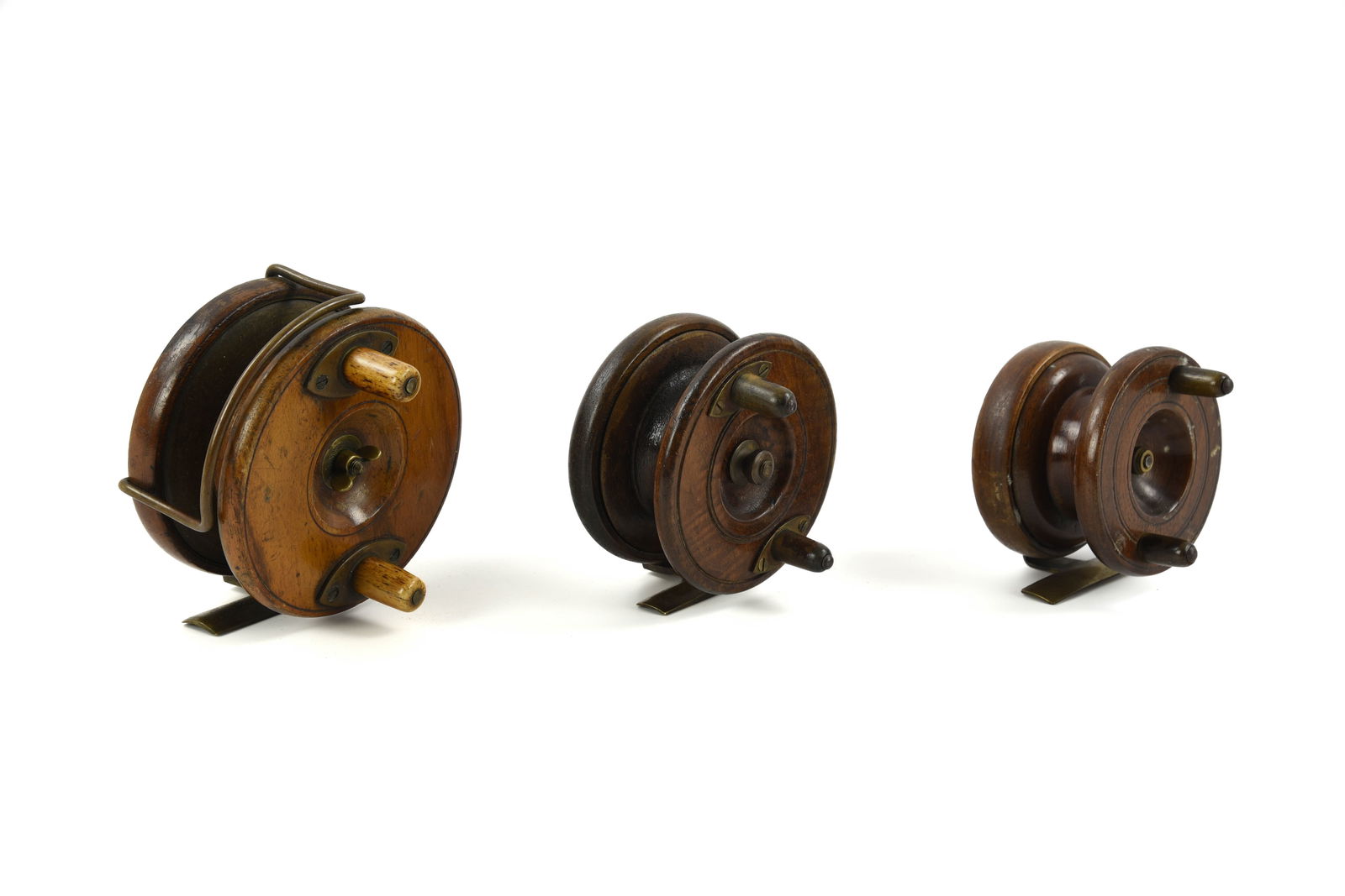3 English Brass & Mahogany Fishing Reels (1 of 2)