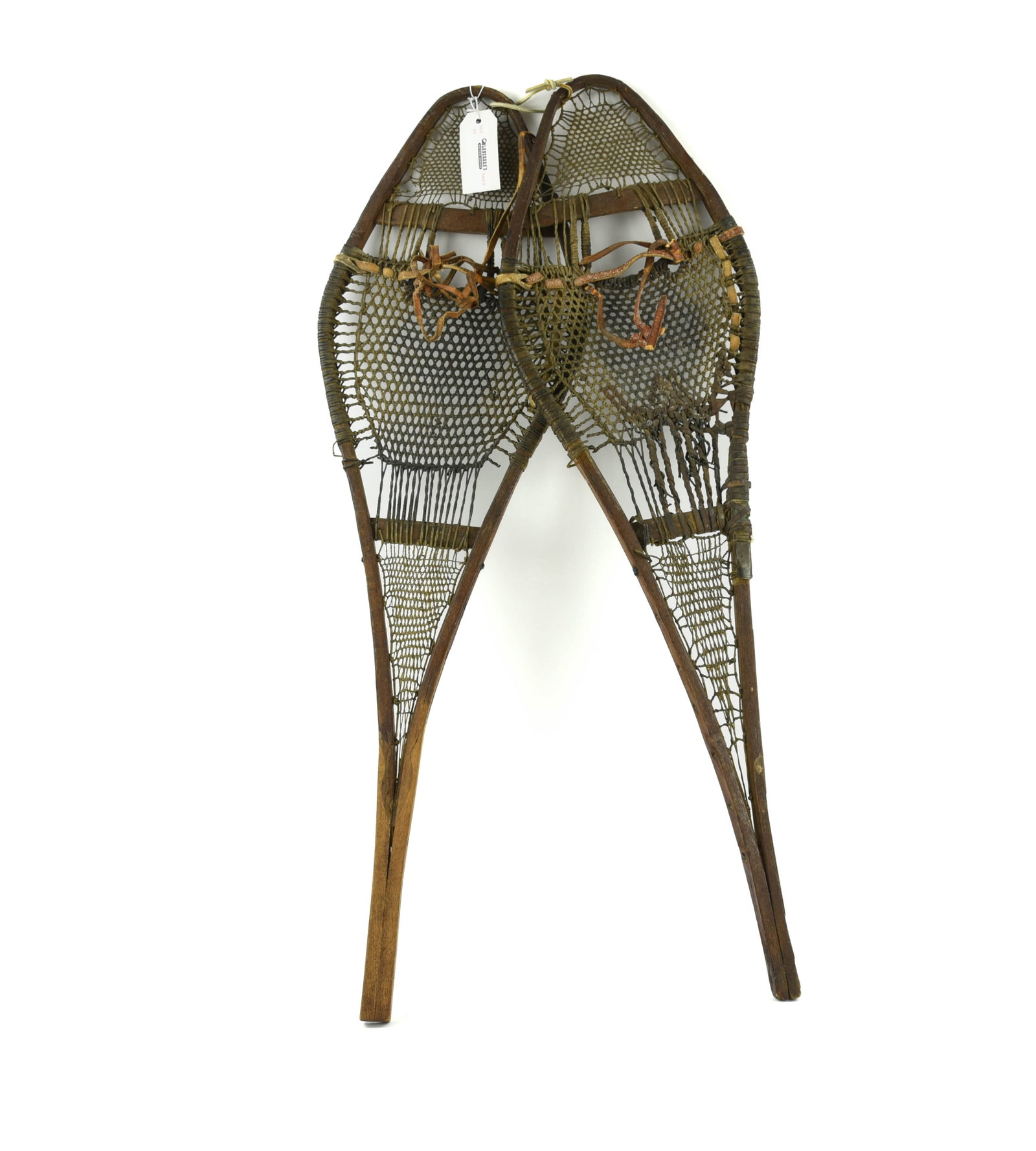 Pair of Tightly Woven Abenaki Snowshoes: some old repairs. 36" long
