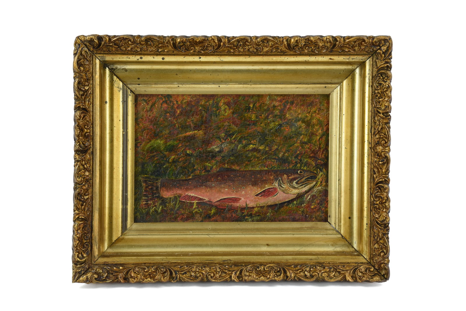 Folk Art Framed Oil Painting of Brook Trout (1 of 3)