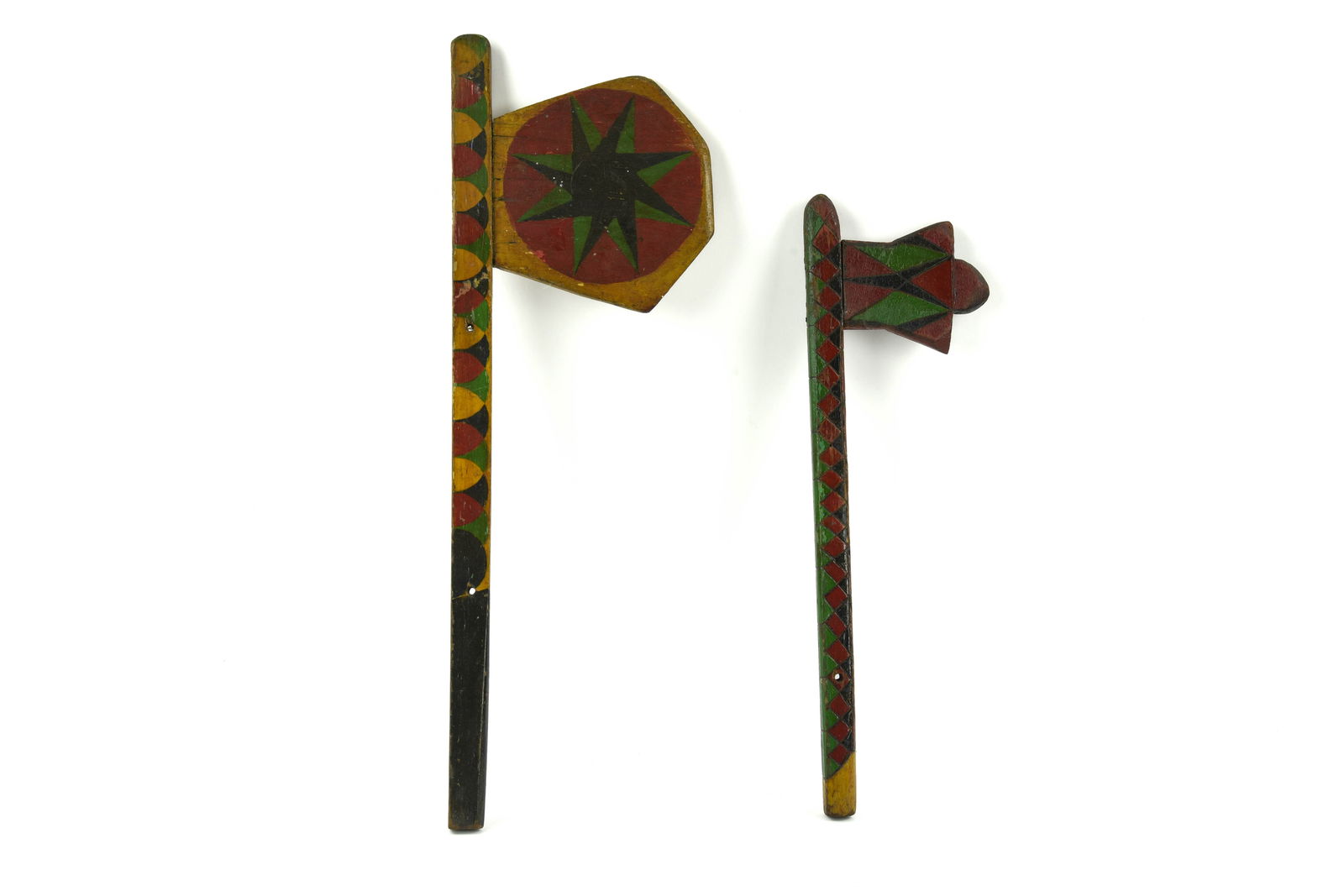 2 Polychrome Decorated Wall Hanging Wooden Axes (1 of 2)