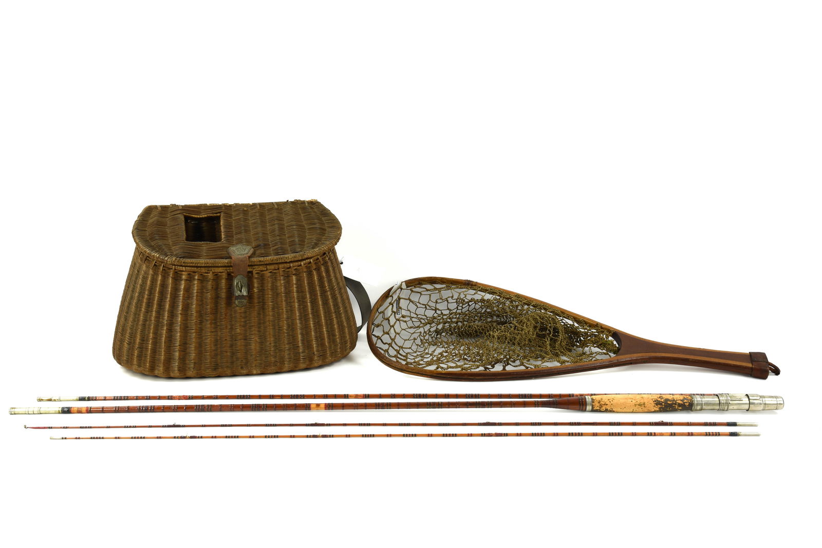 Bamboo Fly Rod, Trout Creel & Wooden Fishing Net (1 of 2)