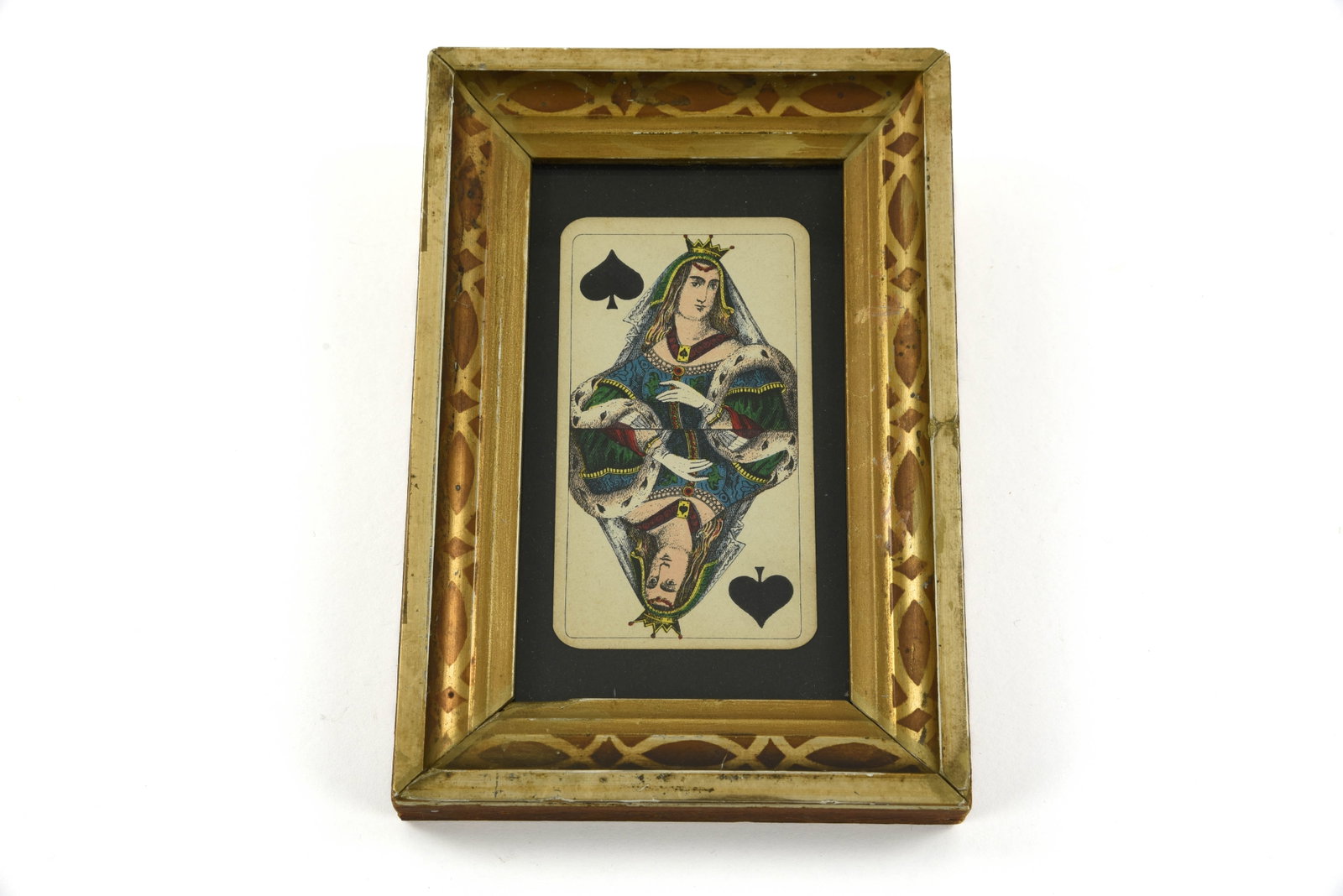 Framed 19th Century Queen of Spades Playing Card: 7 1/4" x 5"