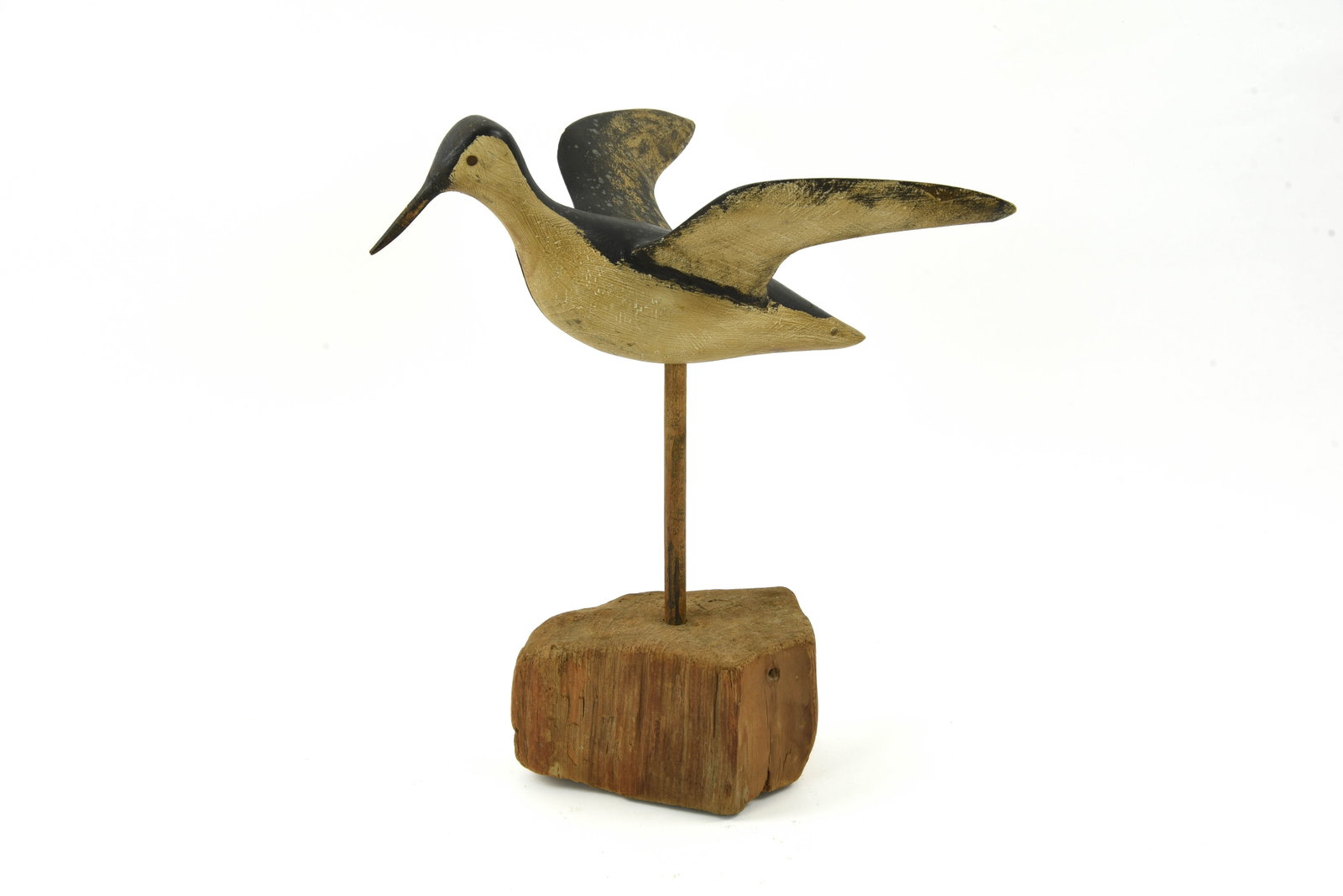 Herbert S. Randall Yellowlegs Flying Shorebird: with tack eyes, original paint, no repairs, crack on the belly. 14" wing span.