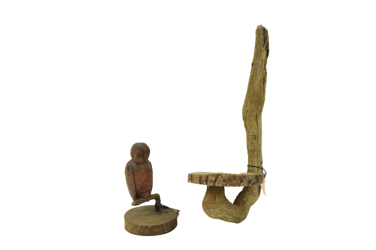 Folk Art Wooden Carved Barn Owl on Branch (1 of 5)