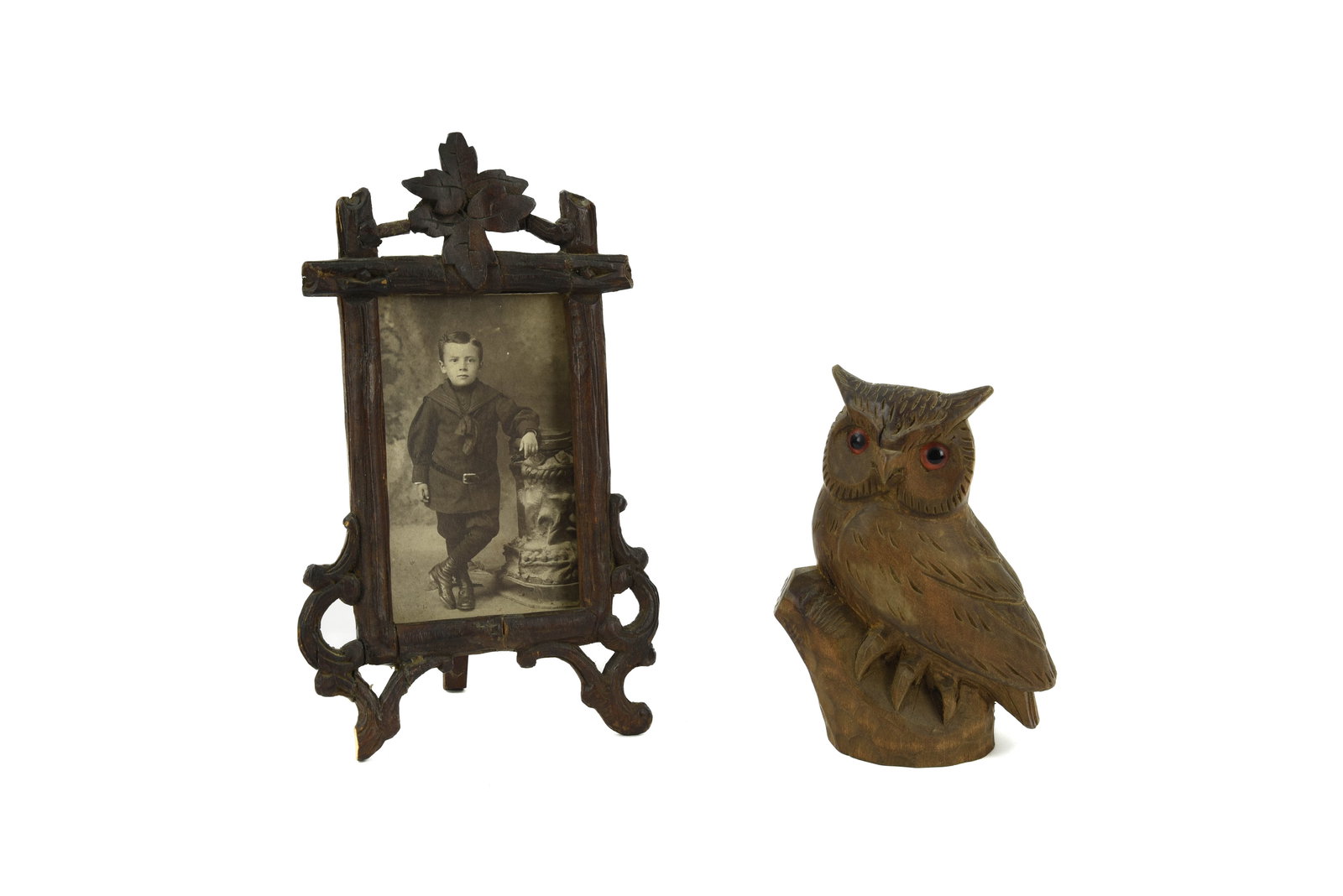 Black Forest Carved Owl and Rustic Picture Frame (1 of 3)