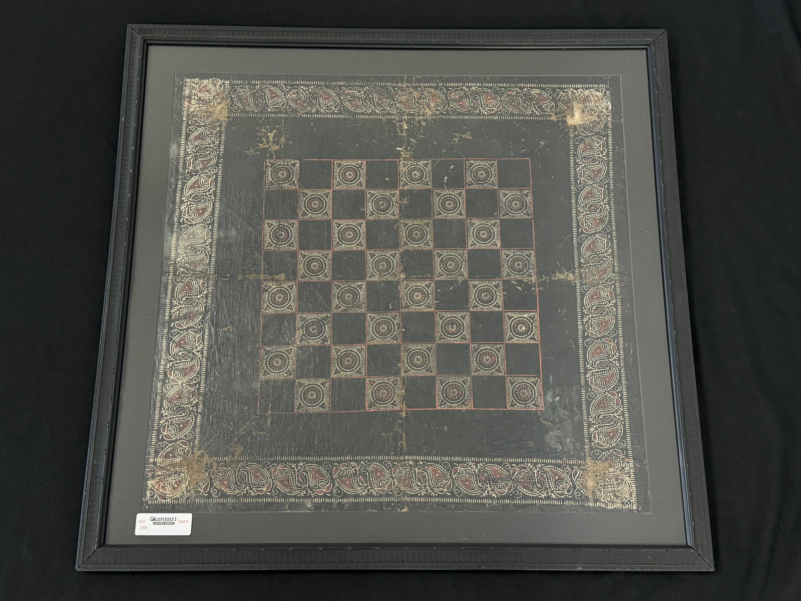 Framed Oil Cloth Painted Game Board: 23" x 23"