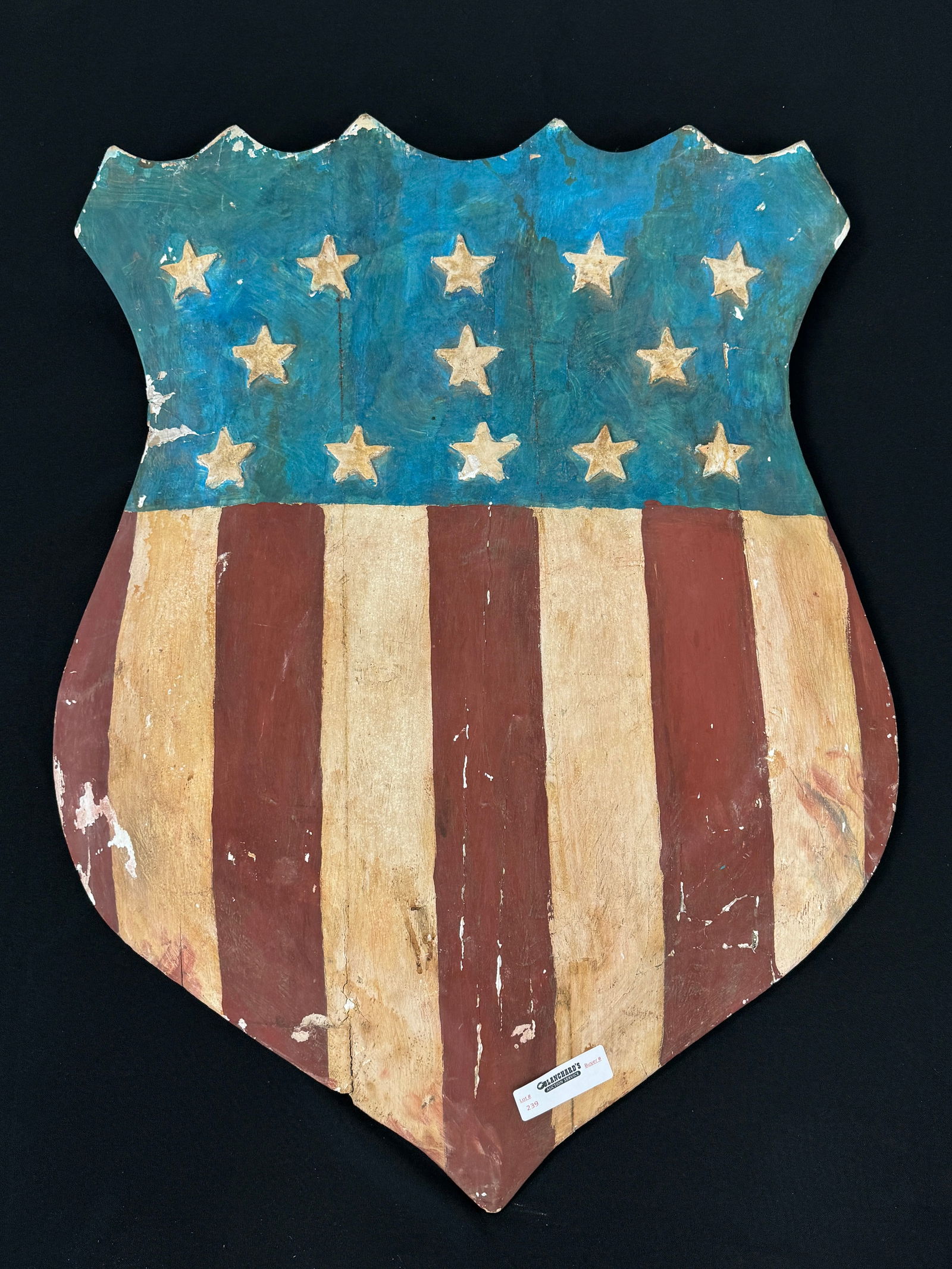 Patriotic Wooden Carved and Painted Shield (1 of 3)
