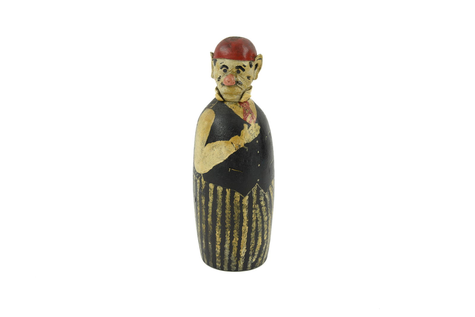 Folk Art Painted Wooden Body Clown Carnival Bottle (1 of 4)
