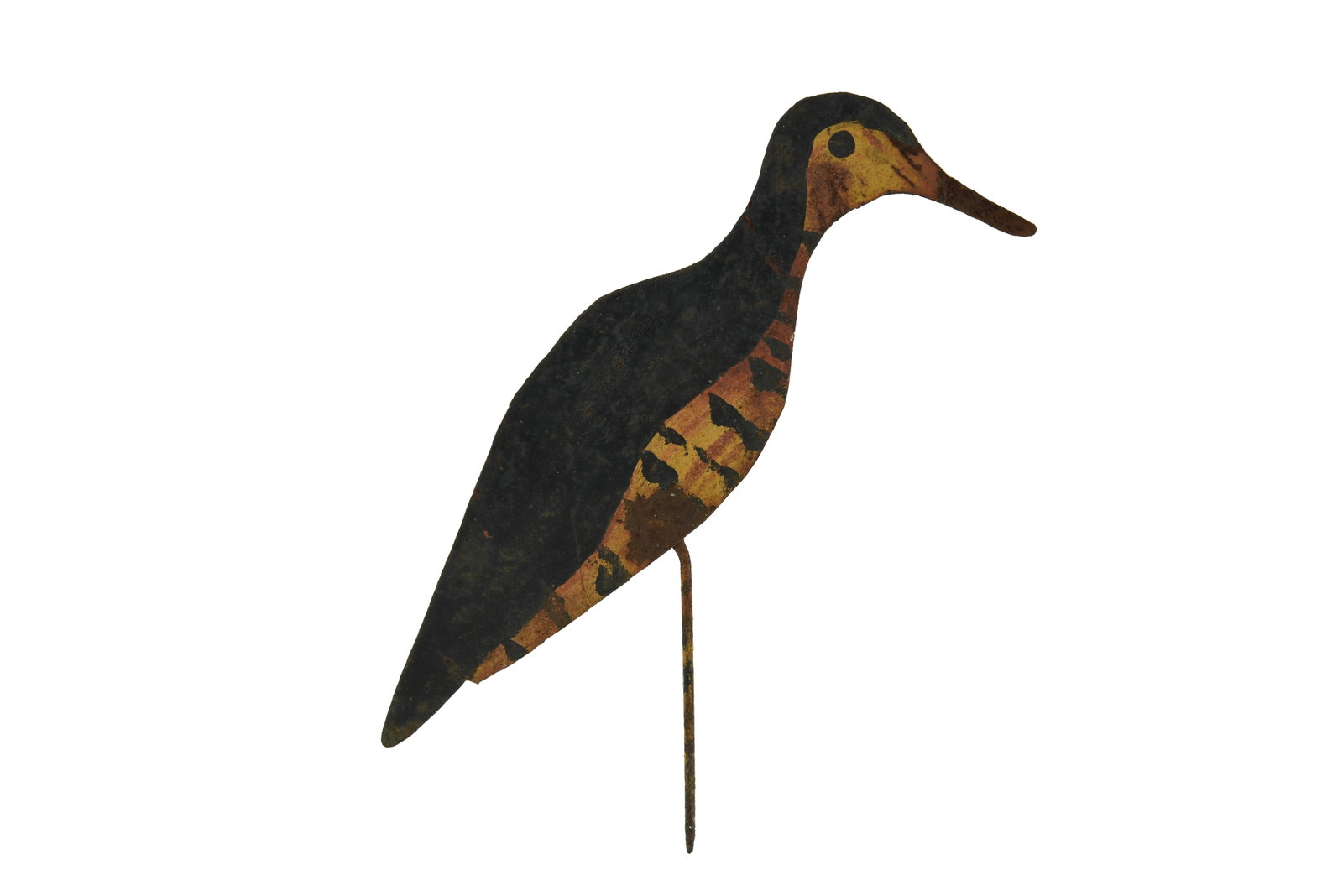Shorebird Metal Flat Hunting Decoy: circa 1900. Original surface. 11 1/2" long.