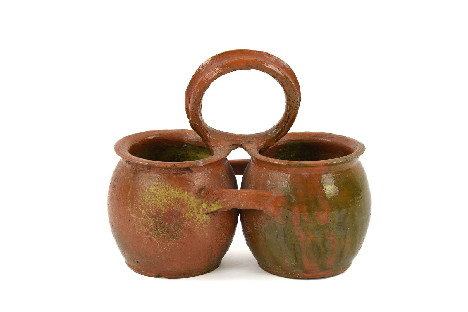 Rare Redware Double Jar with Handle (1 of 3)