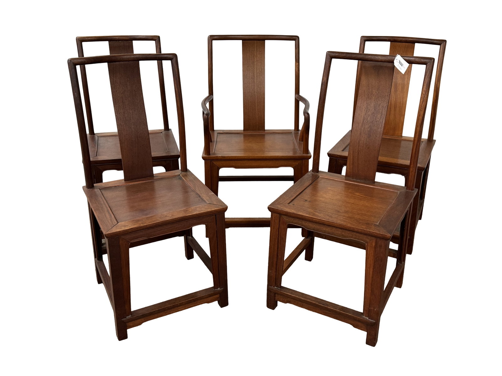 5 Chinese Elmwood Dining Chairs: includes one arm chair and 4 side chairs. All solid and in very good condition.