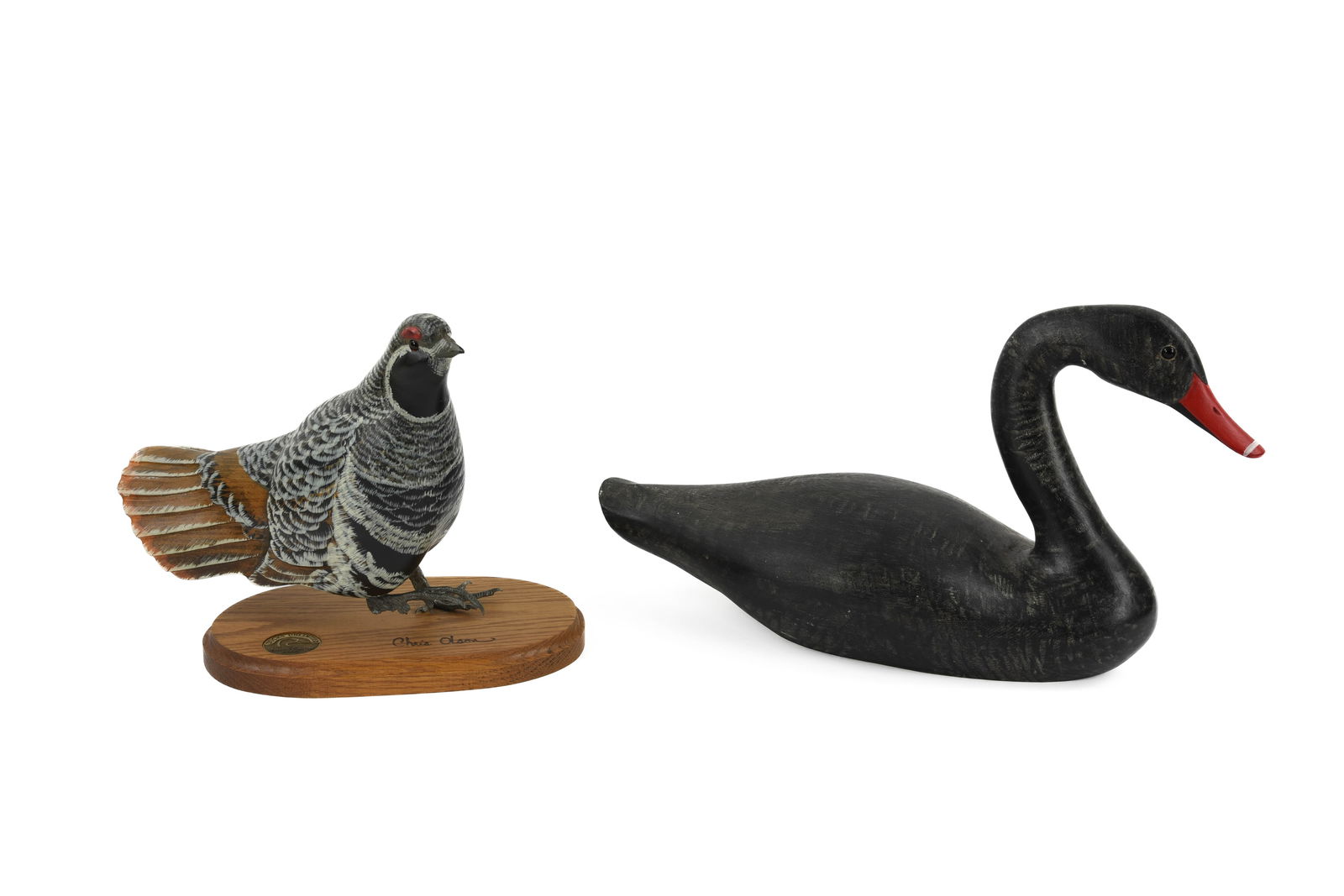 Black Swan & Ruffled Grouse Painted Wood Carvings (1 of 3)