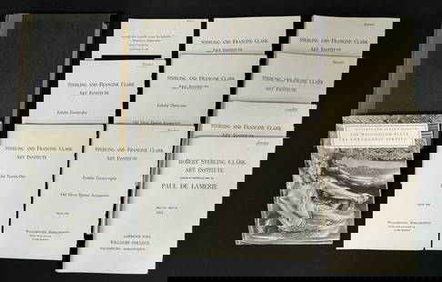 Clark Art Institute Silver Exhibition Catalogues: 11 vols. Nine (9) Sterling and Francine Clark Art Institute Silver Exhibition catalogues, 1953-1966. All photomechanically illustrated octavos in orig. printed wrappers. Including a Paul de Lamerie ex