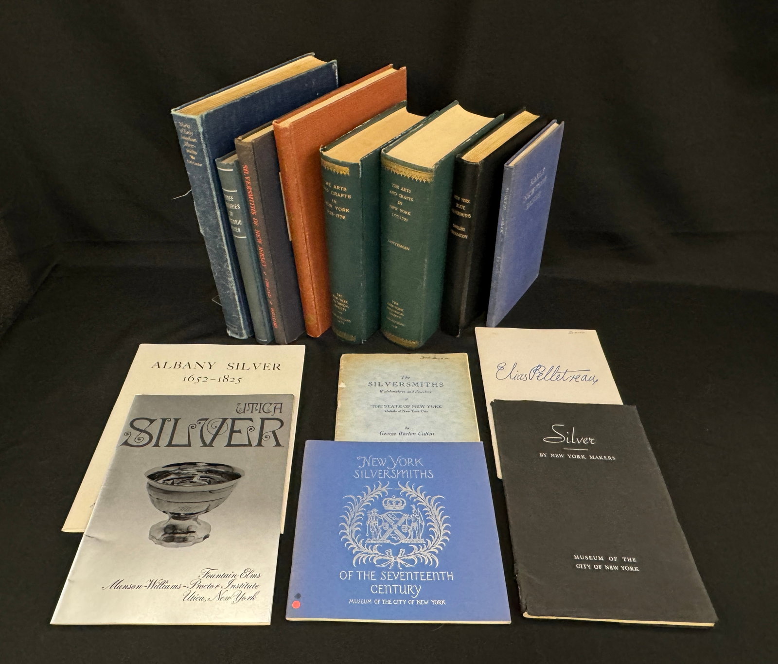 Myer Myers and other NY and NJ Silversmiths: 14 vols. The Arts and Crafts in New York, 1726-1799: Advertisements and News Items from New York City Newspapers. New York: New York Historical Society, 1838-1954. 2 VOLS., octavo, orig. dark green cl