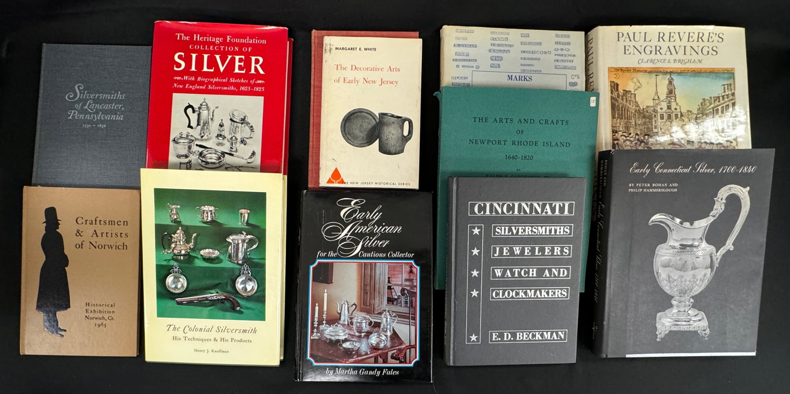 Connecticut, RI, Delaware, Ohio, PA Silver, etc.: 12 vols. Bohan, Peter, and Philip Hammerslough. Early CONNECTICUT Silver 1700-1840. Middletown: Wesleyan University Press, 1970. Quarto, orig. cloth, dust jacket. Profusely photomechanically illustrat