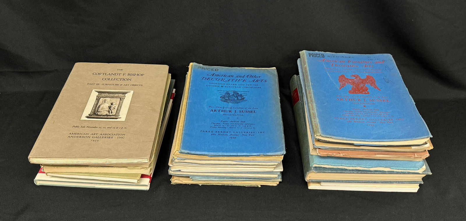 Large group of 1930s, 1940s, & later auction cats.: 30 vols. Parke-Bernet auction sale catalogues for the collections of MABEL BRADY GARVAN (annotated and priced), MARIAN DAVIES (William Randolph Hearst amica), Edith and Maude WETMORE (from their Newpo
