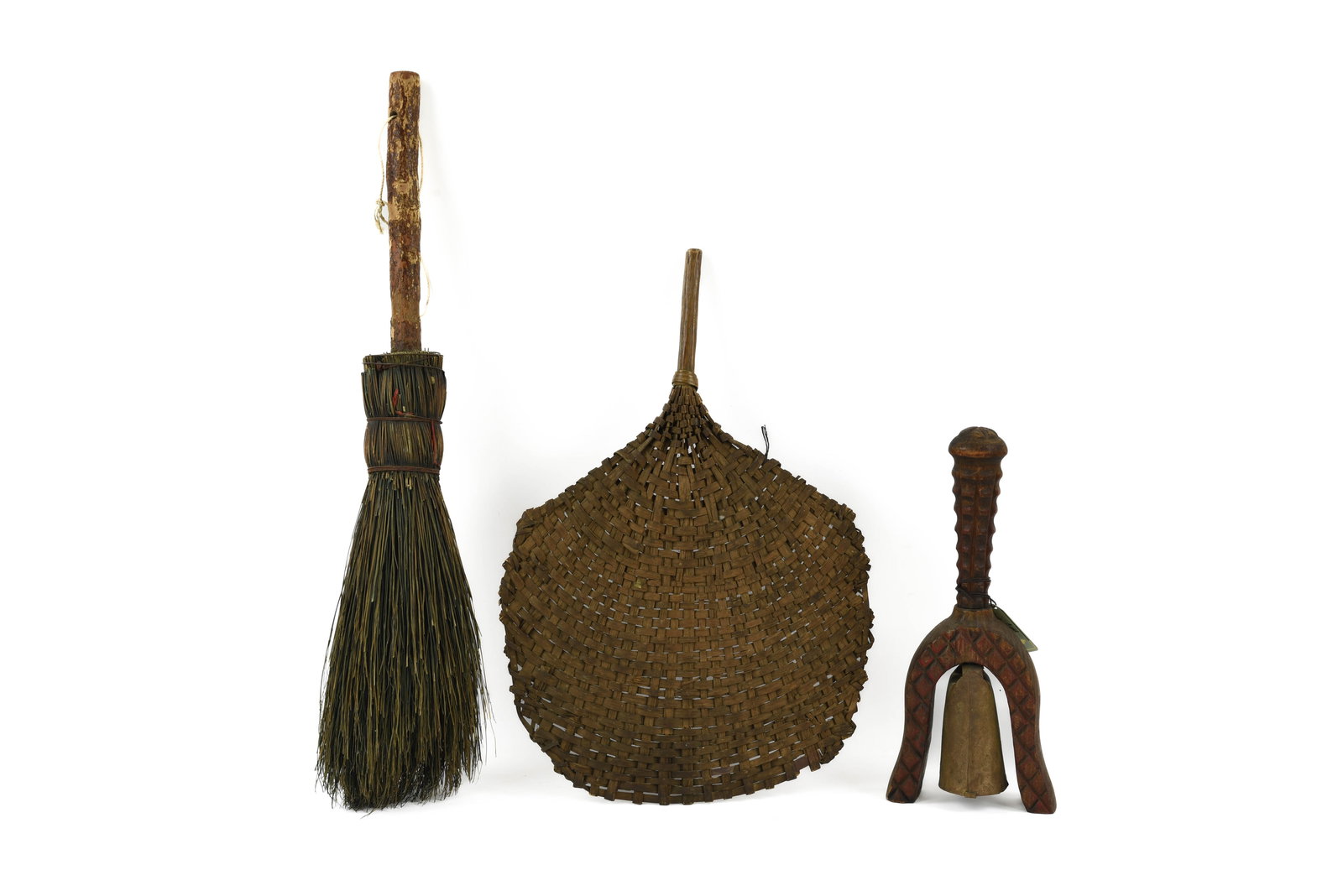 Folk Art Bell, Handmade Broom & Woven Fan (1 of 4)
